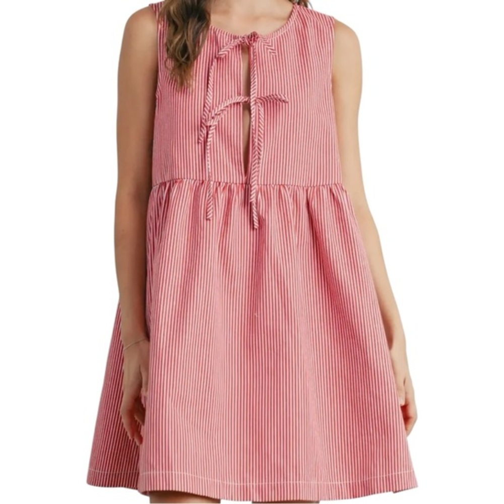 Monteau Pink and White Striped Casual Dress